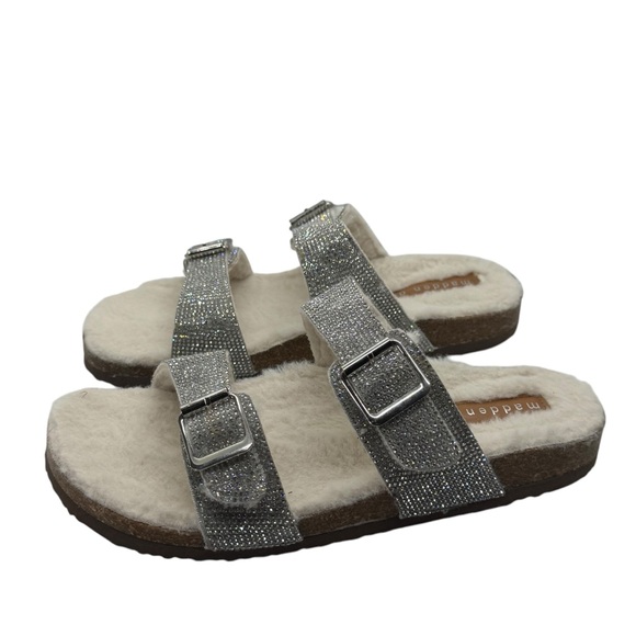Madden Girl Shoes - Madden Girl Brandorf Rhinestone Slip on Sandals Bling Faux Fur Lined Size 8.5